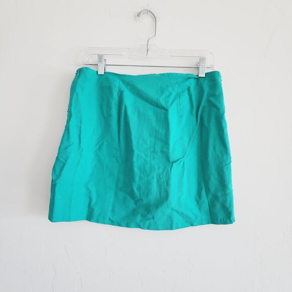 Zara Cotton Mini Skirt with Floral Beading & Embroidery Size Medium Teal - Picture 6 of 9